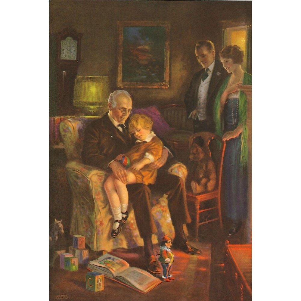 Vintage Calendar Print Grandpa Babysitting 6x8